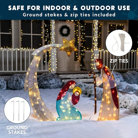 5 Ft Christmas Nativity Scene | Yard Light w 140 Pre-lit LED Warm Lights Outdoor - Picture 5 of 5